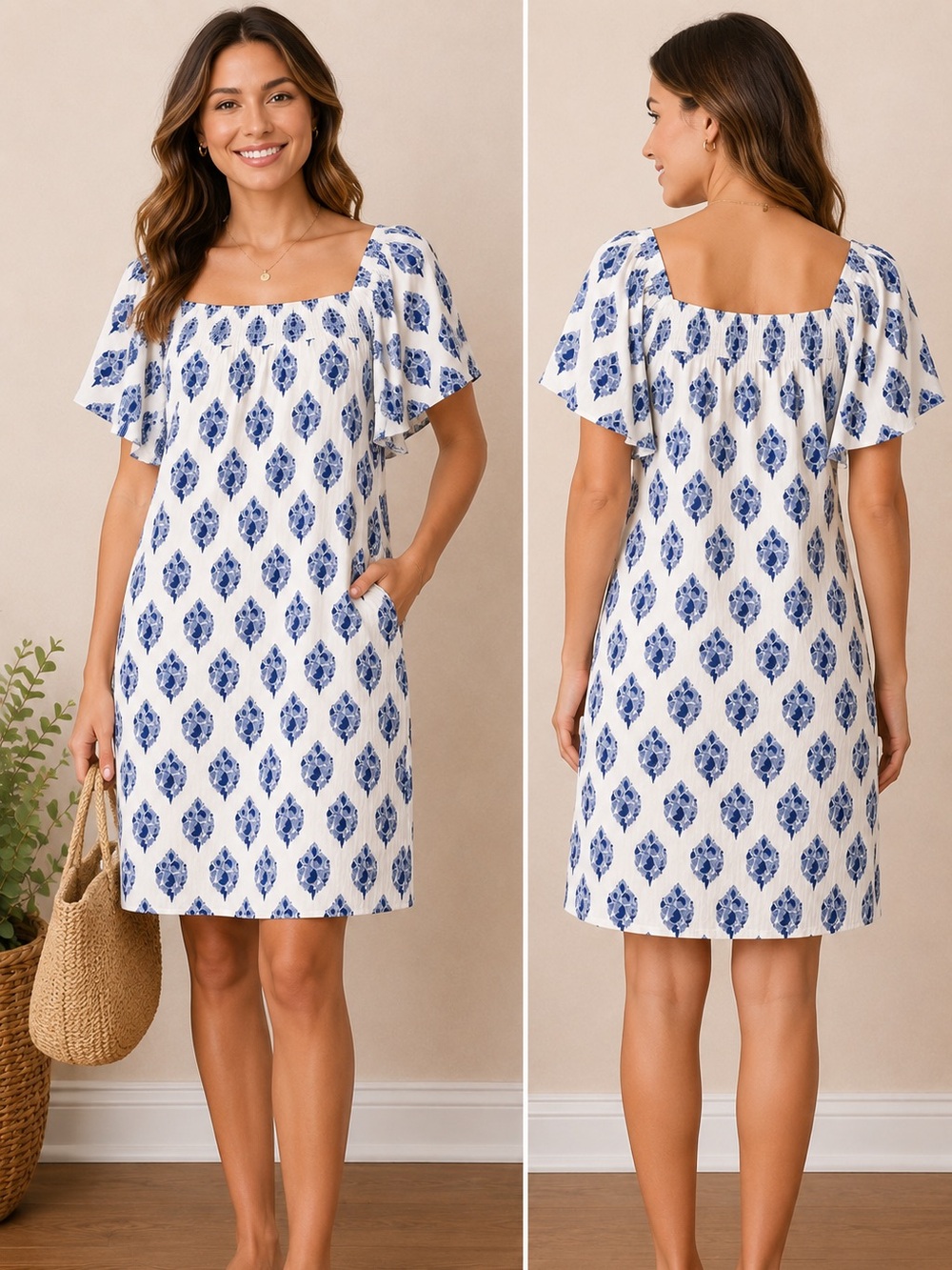 J. Crew Blue White Medallion Print Midi Dress XS Cottagecore Coastal
